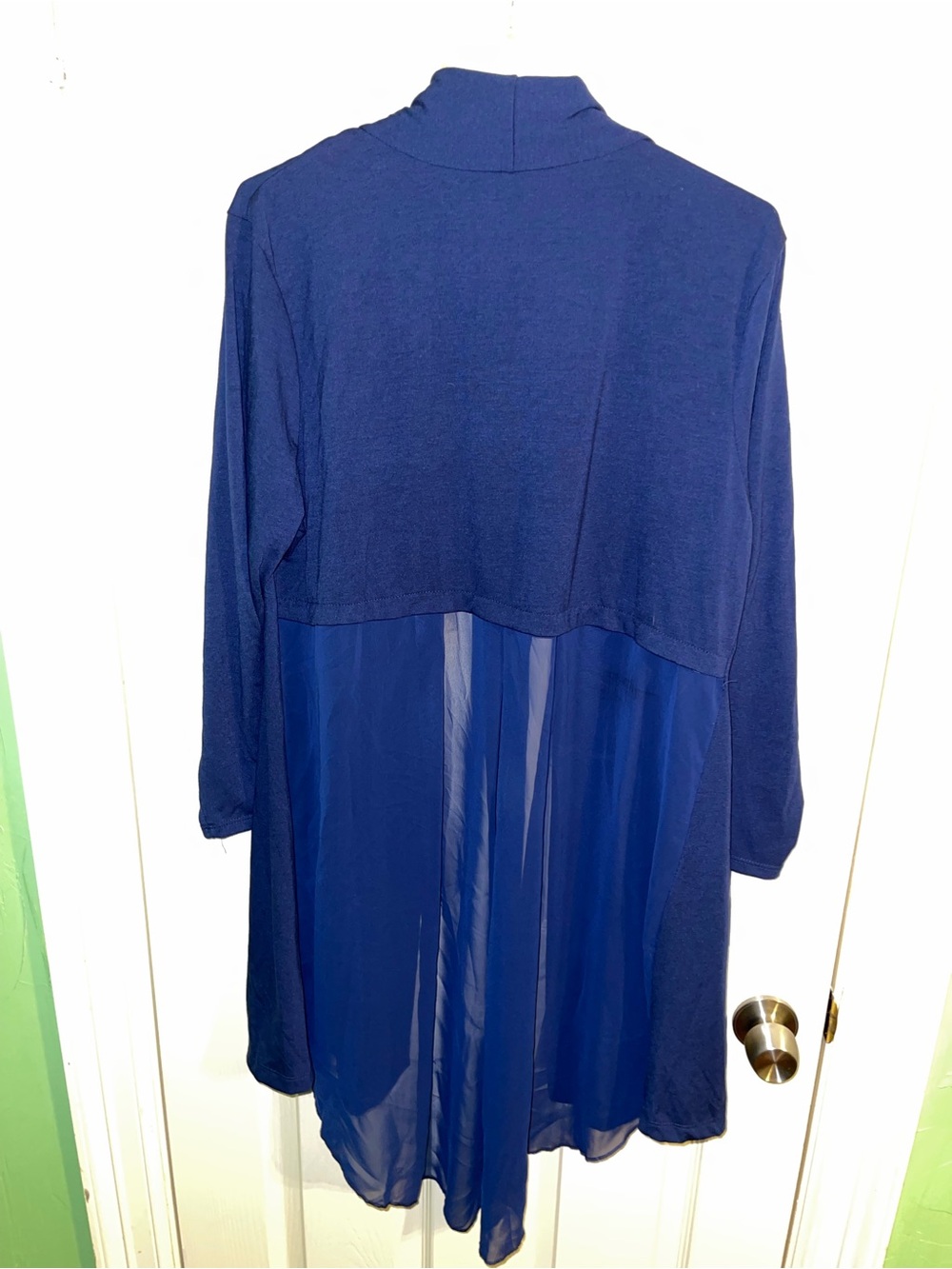 Women's Navy Cardigan With Flowing Sheer Chiffon Pleated Layer - 1X